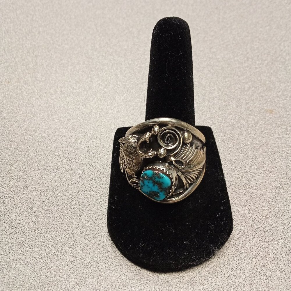 Turquoise & Sterling Silver Navajo Handmade Ring By Jeanette Saunders